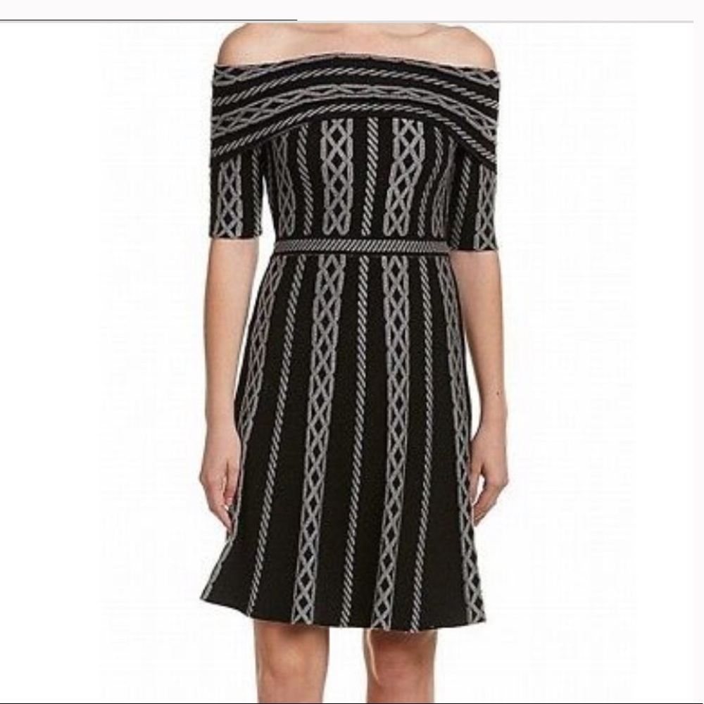 Eliza J Gray Braided Cable Pattern Off Shoulder Sweater Dress